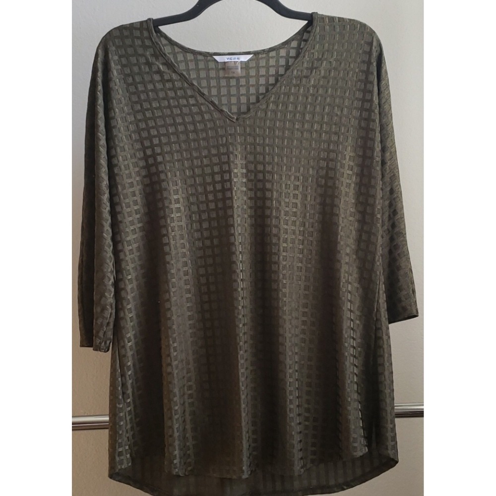 NYGARD‎ Women's Olive Green Textured V Neck 3/4 Sleeve Tunic Top Plus Size 2X